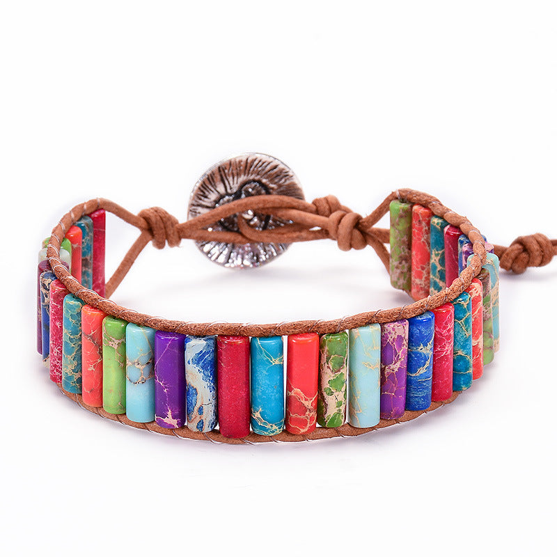 Wholesale Colorful Seven Vein Stone Leather Buckle Bracelet